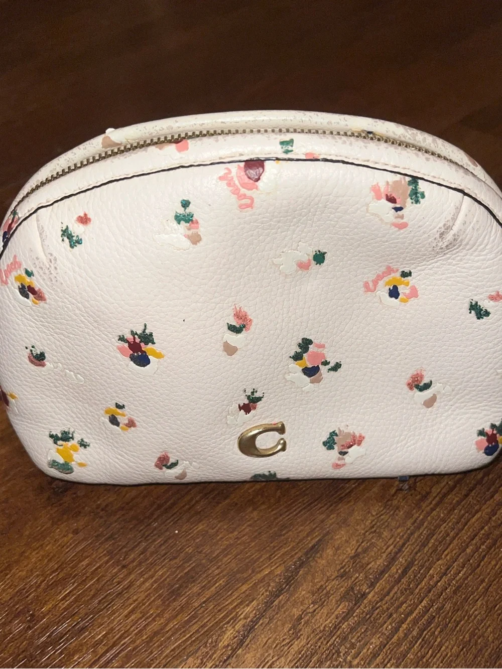 Coach Julienne Cosmetic Zippered Leather Case Paint Dab Floral Print - Picture 5 of 11